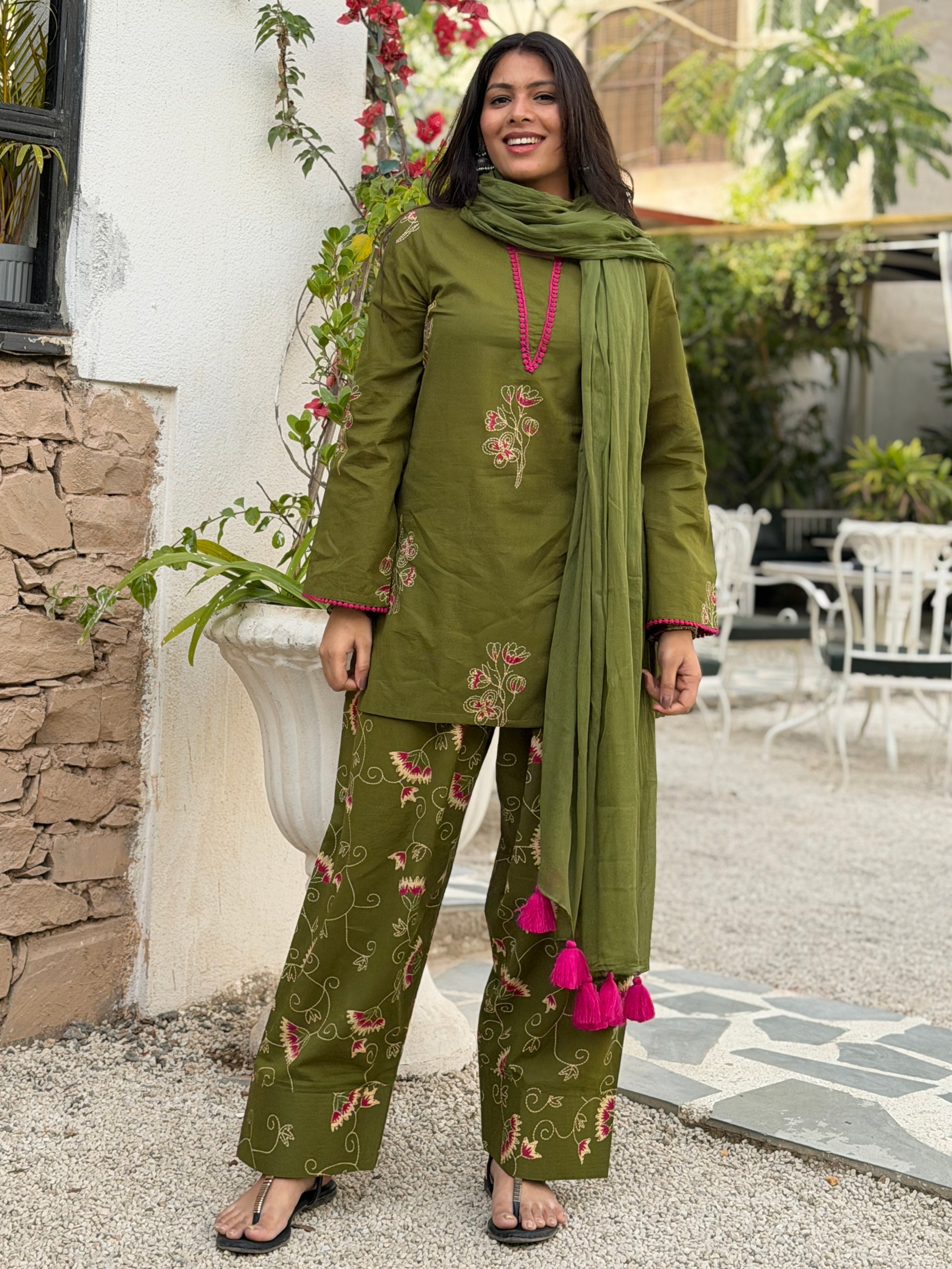 Emrald Green Pink Farshi Salwar set