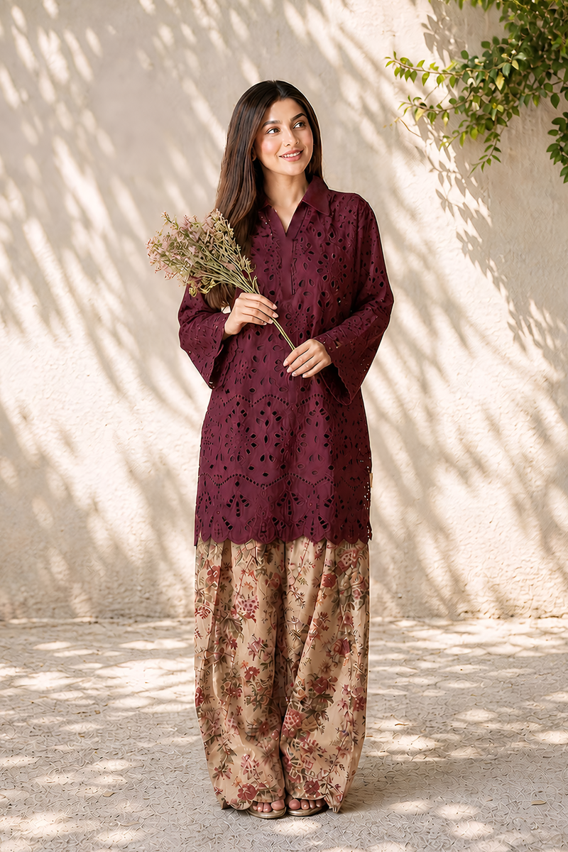 Dried Rose Embroidered 2pc Dress
