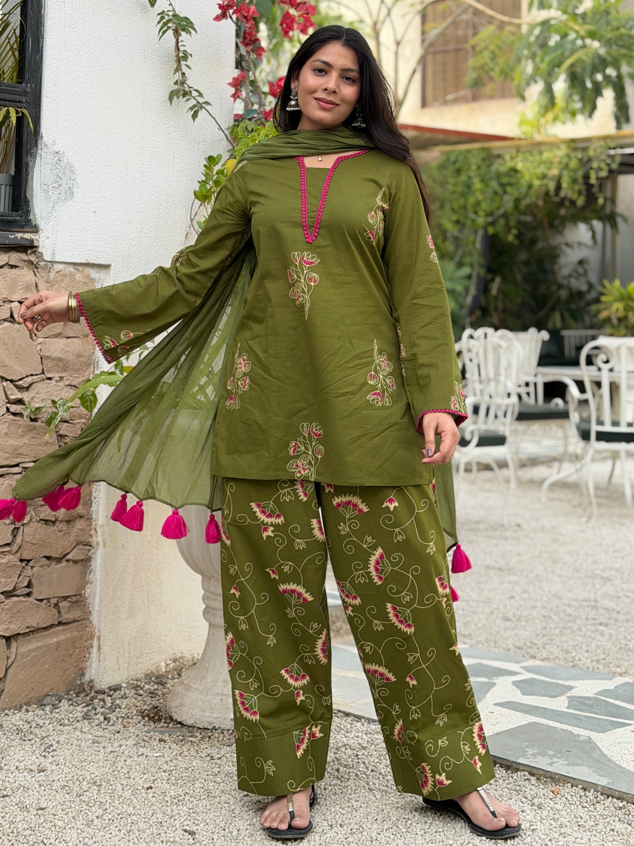 Emrald Green Pink Farshi Salwar set