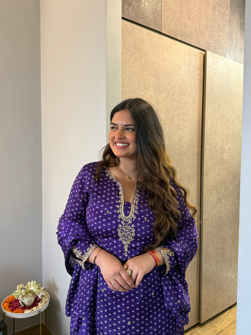 Inaya Purple Printed Anarkali Suit Set