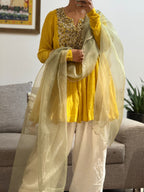 Yellow Mul chanderi embroidered Anarkali with Farshi Salwar