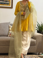 Yellow Mul chanderi embroidered Anarkali with Farshi Salwar