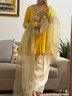 Yellow Mul chanderi embroidered Anarkali with Farshi Salwar