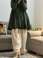 Olive green stylish Anarkali with Farshi Salwar