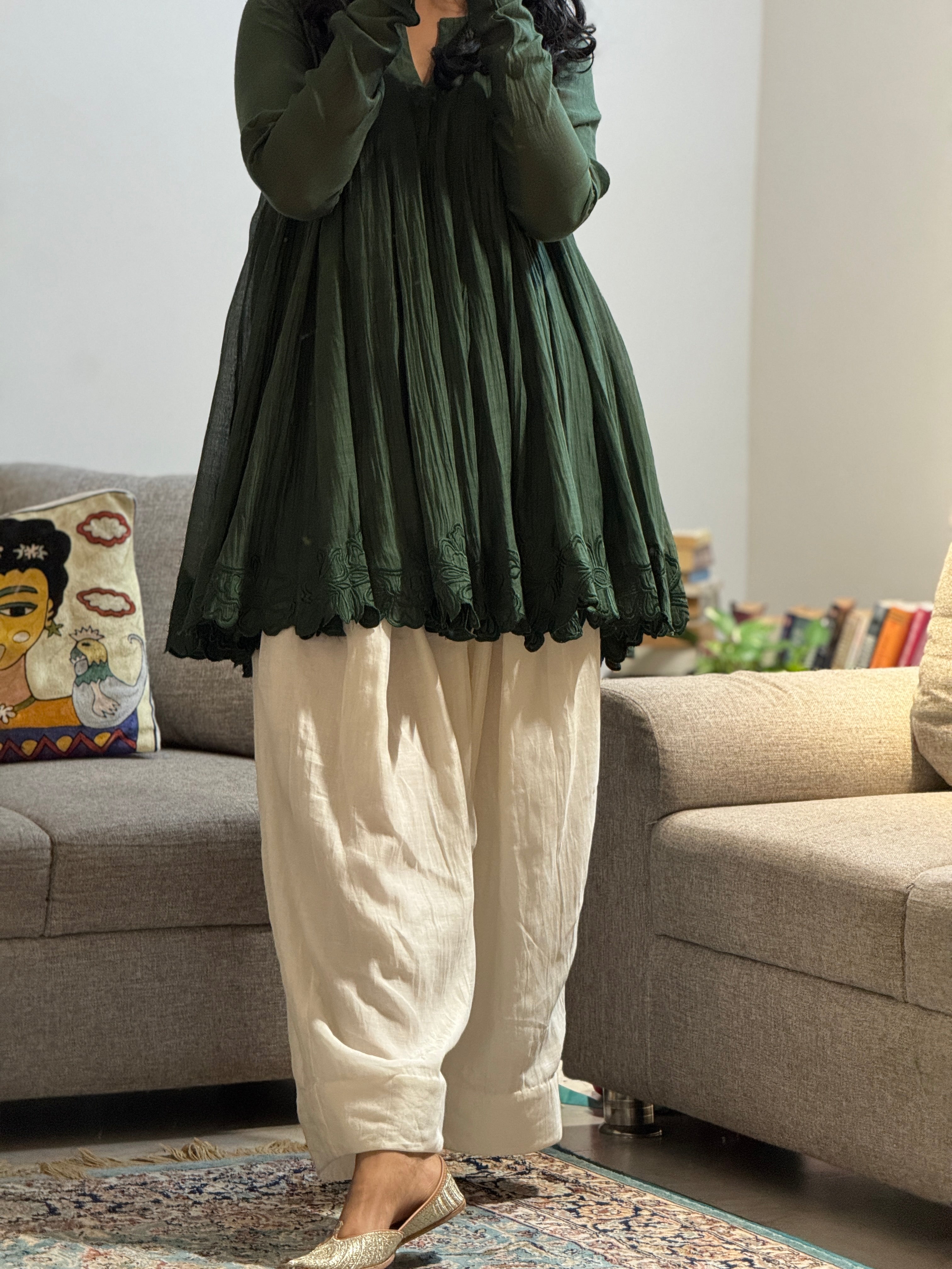 Olive green stylish Anarkali with Farshi Salwar