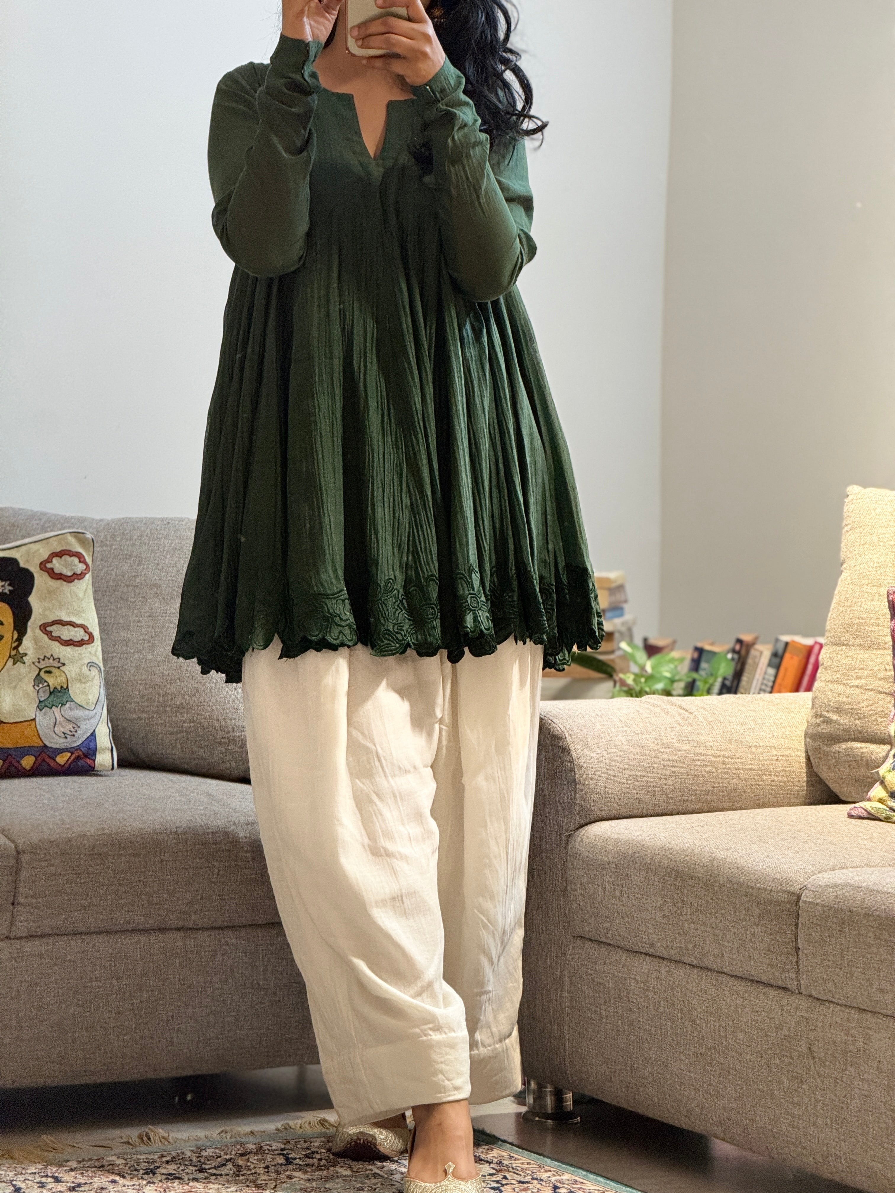 Olive green stylish Anarkali with Farshi Salwar
