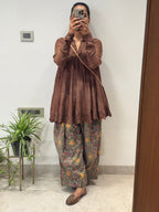 Brown Anarkali with Cotton Farshi Salwar
