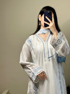 Aarisha Ivory Blue Embroidered Cotton Kurta Set