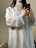 Aarisha Ivory Blue Embroidered Cotton Kurta Set