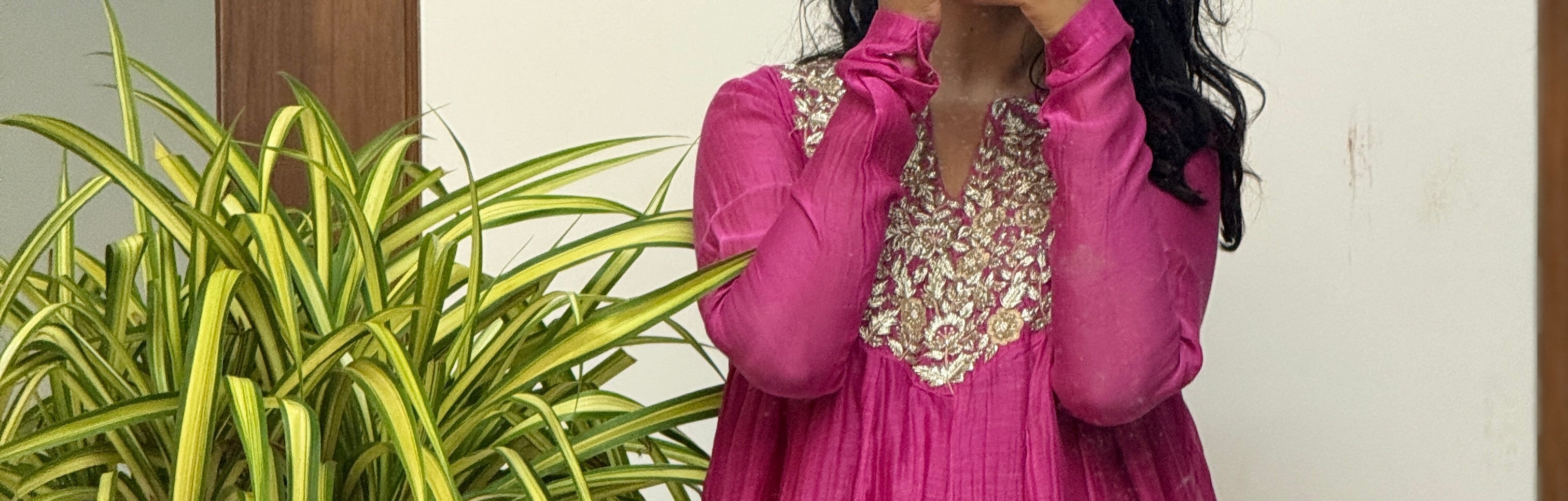 Pink Mul chanderi Anarkali and White Farshi Salwar