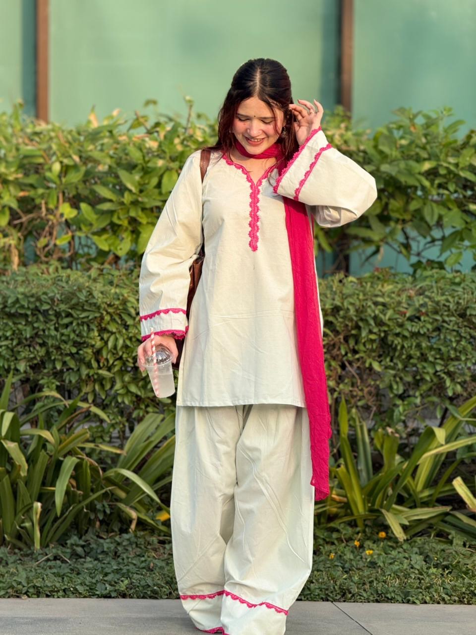 Aarohi Premium Cotton Lace Work Kurta Pant Dupatta Set
