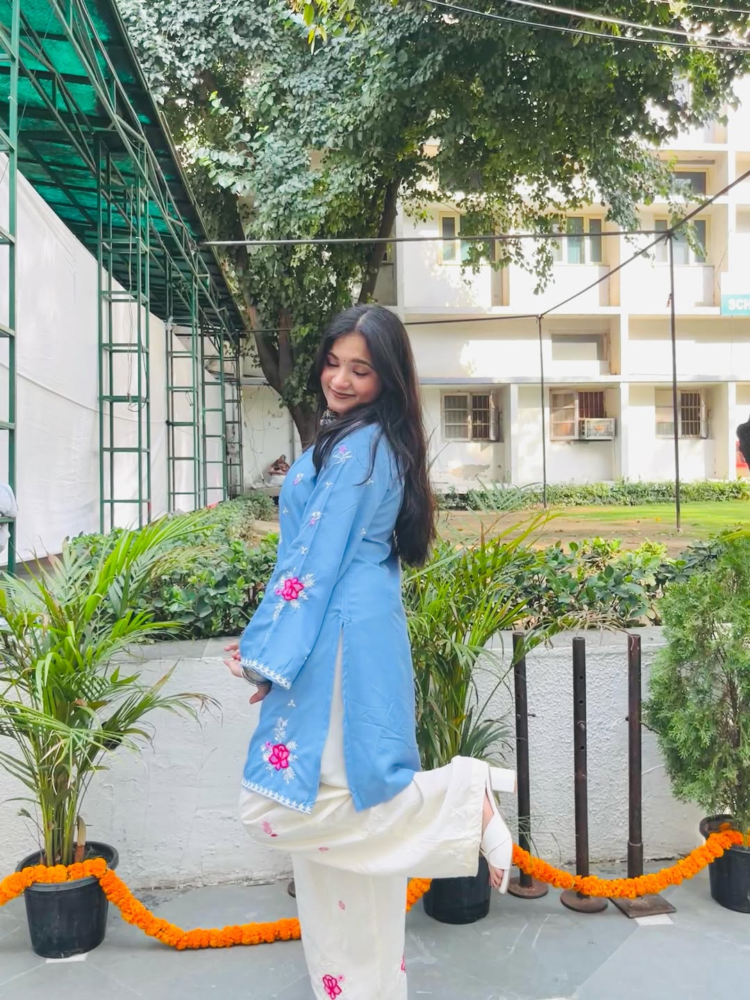Aadhya Sky Bloom Embroidered Cotton Co-Ord Set