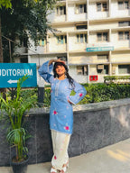 Aadhya Sky Bloom Embroidered Cotton Co-Ord Set