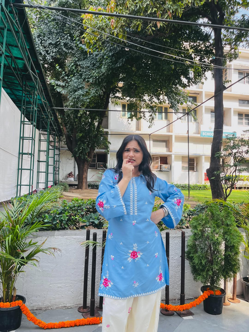 Aadhya Sky Bloom Embroidered Cotton Co-Ord Set