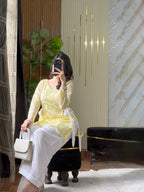 Meher Lemon Butterfly Embroidered Kurta Palazzo Set