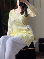 Meher Lemon Butterfly Embroidered Kurta Palazzo Set