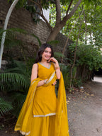 Janasya Women's Yellow Chanderi Silk Embellished Straight Kurta Set