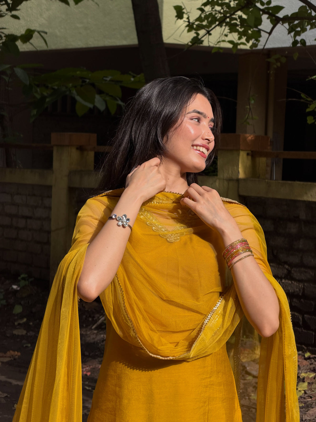 Janasya Women's Yellow Chanderi Silk Embellished Straight Kurta Set