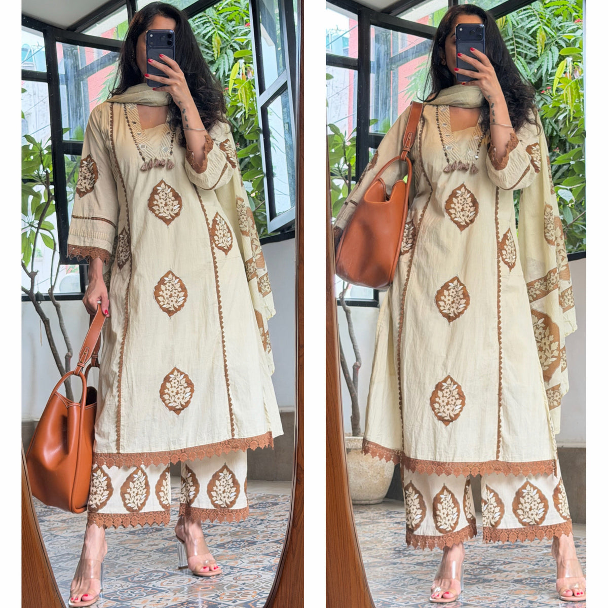 Nazm Mirror Embroidered Pocket Kurta Set
