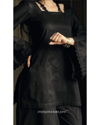 Zoya Noir Satin Embroidered Kurta Palazzo Set