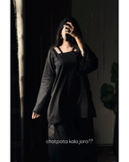 Zoya Noir Satin Embroidered Kurta Palazzo Set