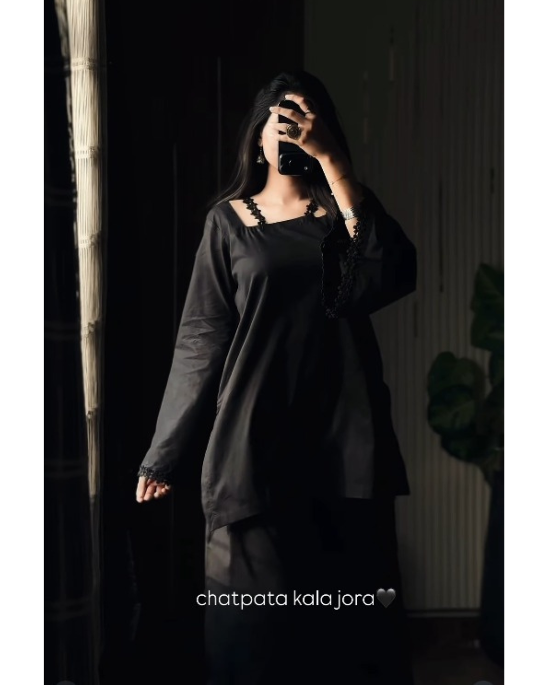 Zoya Noir Satin Embroidered Kurta Palazzo Set