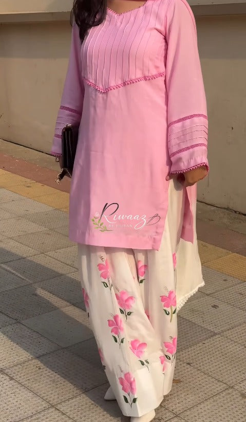 Rosy Bloom Cotton Kurti Palazzo Set