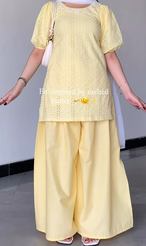 LUMI  Butter Yellow Eyelet Co-ord Set