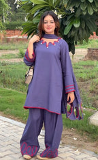 Zareya Plum Contrast Kurta Palazzo Set