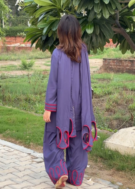 Zareya Plum Contrast Kurta Palazzo Set