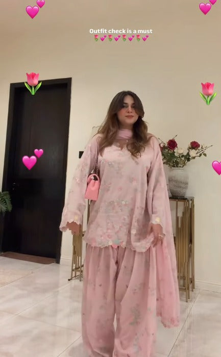 Vamika Pink Floral Kurta Palazzo Set