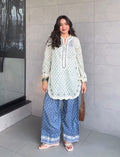 Aiza Blue & White Printed Suit Set
