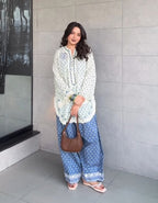 Aiza Blue & White Printed Suit Set